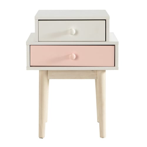 2-Drawers White and Pink Bedside Table