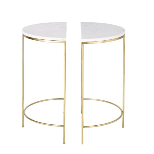 2 Golden Metal and White Marble Bedside Tables