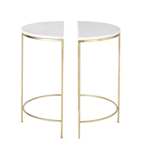 2 Golden Metal And White Marble Bedside Tables Midtown Maisons Du Monde