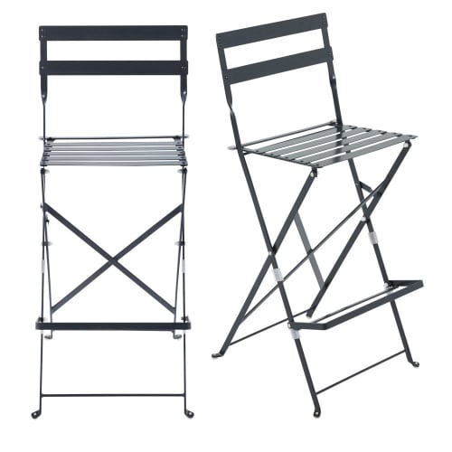 2 hohe Gastronomie-Gartenklappstühle aus epoxidbeschichtetem Metall