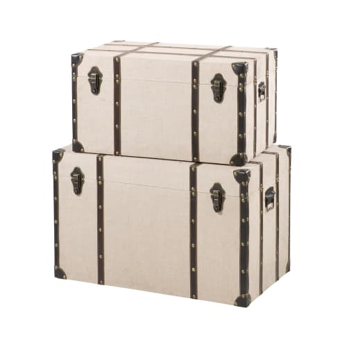 Möbel Aufbewahrungsboxen und Truhen | 2 Leinenkoffer, beige - OJ04149