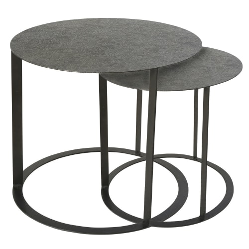 Muebles Mesas auxiliares | 2 mesas auxiliar de metal tallado negro - LT92760