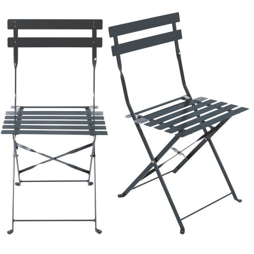 2 Professional Anthracite Grey Folding, Collapsible Metal Garden Chairs