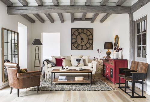 2-Sitzer Bank im Industrial-Stil aus Mangoholz antik Cinéaste | Maisons