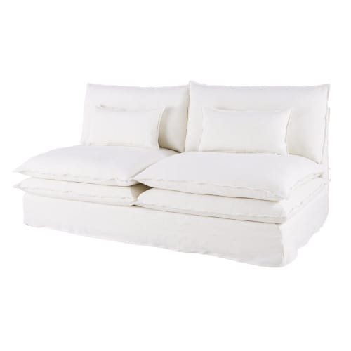 2-Sitzer-Modulelement für modulares Sofa aus Premiumleinen, weiß