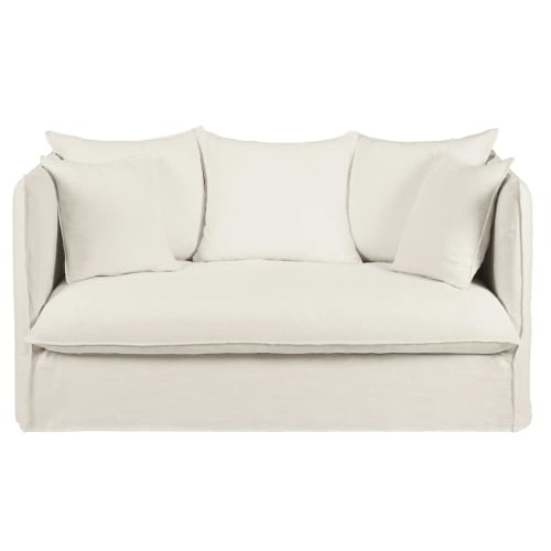 Good is beautiful Auswahl Good is beautiful Sofas | 2-Sitzer-Sofa mit Bezug aus weißem gewaschenem Leinen - LQ57399