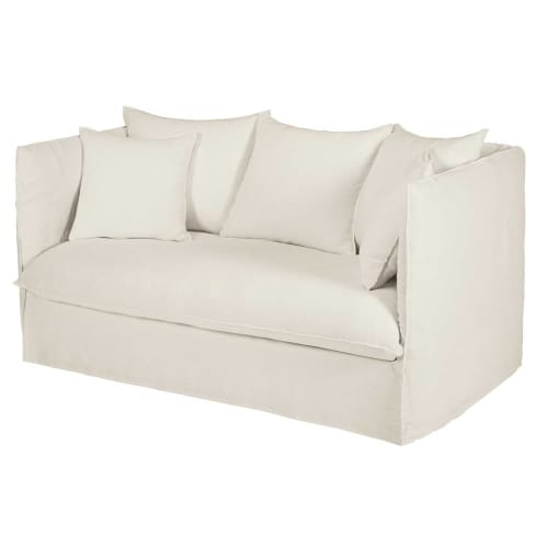 Good is beautiful Auswahl Good is beautiful Sofas | 2-Sitzer-Sofa mit Bezug aus weißem gewaschenem Leinen - LQ57399