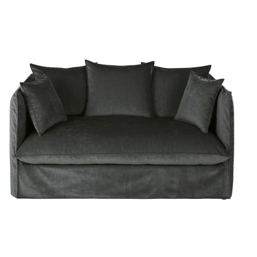 Sofas und sessel Gerade Sofas | 2-Sitzer-Sofa mit dunkelgrauem Samtbezug - QM84178