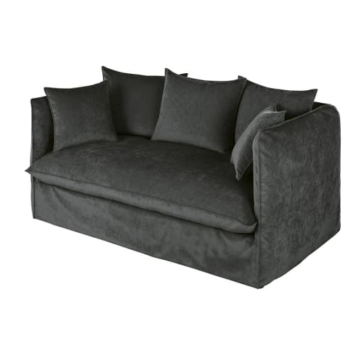 Sofas und sessel Gerade Sofas | 2-Sitzer-Sofa mit dunkelgrauem Samtbezug - QM84178