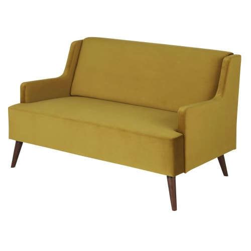 Sofas und sessel Gerade Sofas | 2-Sitzer-Sofa mit gelbem Samtbezug - XC41293
