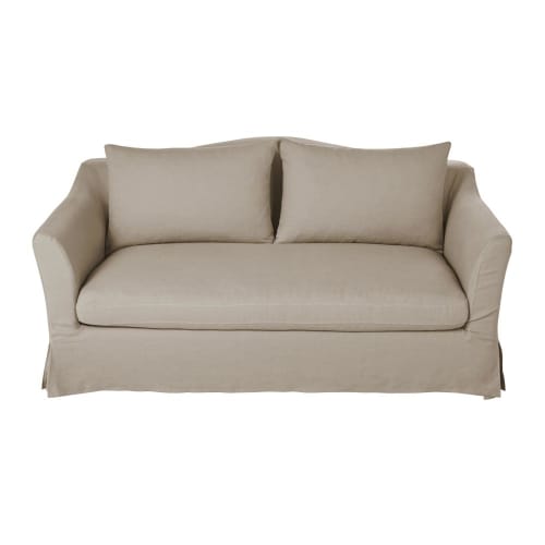2-Sitzer-Sofa mit hellbeigem Leinenbezug