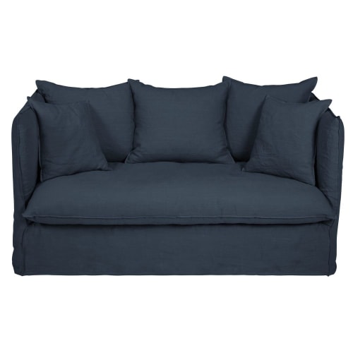 Good is beautiful Auswahl Good is beautiful Sofas | 2-Sitzer-Sofa mit nachtblauem Leinen-Crinkle-Bezug - UV21595