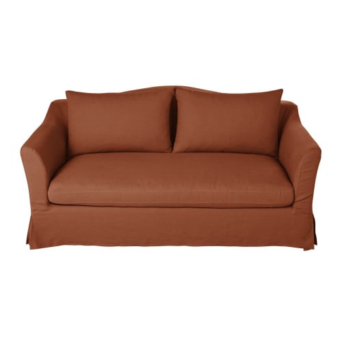 2-Sitzer-Sofa mit terrakottafarbenem Leinenbezug