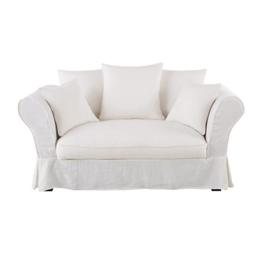2-Sitzer-Sofa mit weißem Leinen-Crinkle-Bezug
