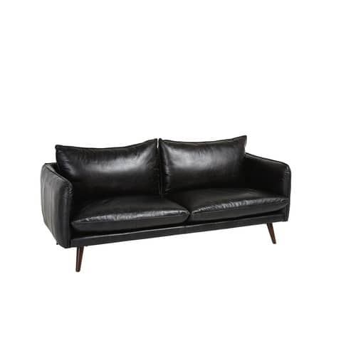 2-Sitzer-Vintage-Sofa, schwarzer Lederbezug Morgan | Maisons du Monde