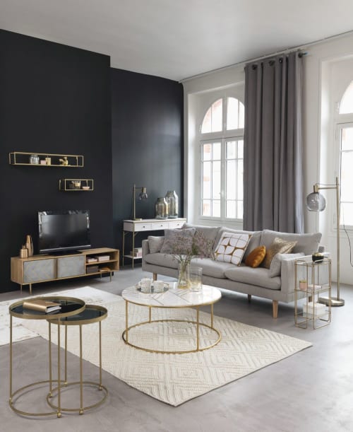 2 Tavolini Da Salotto In Metallo Dorato E Vetro