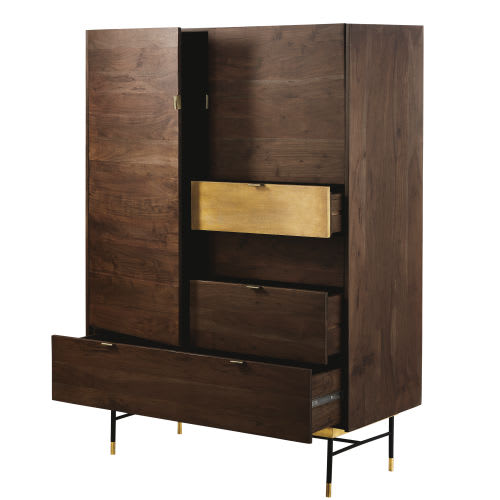 2-türiger Schrank mit 3 Schubladen aus Akazienholz und Metall Sterling