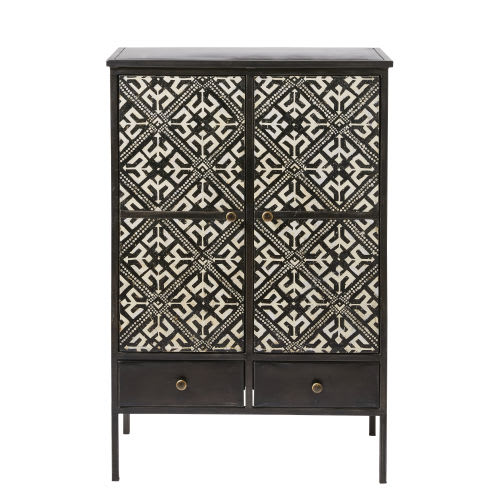 2-türiges Schränkchen mit 2 Schubladen, schwarz mit elfenbeinfarbenen