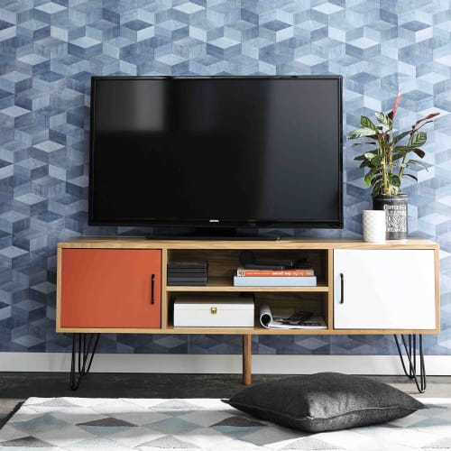Möbel TV-Möbel | 2-türiges TV-Lowboard im Vintage-Stil, weiß/orange - DA60654