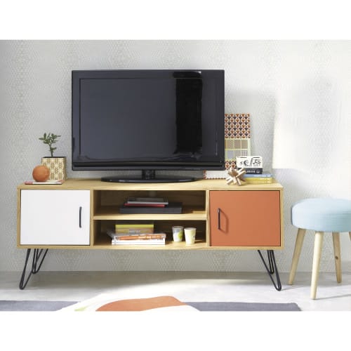 Möbel TV-Möbel | 2-türiges TV-Lowboard im Vintage-Stil, weiß/orange - DA60654