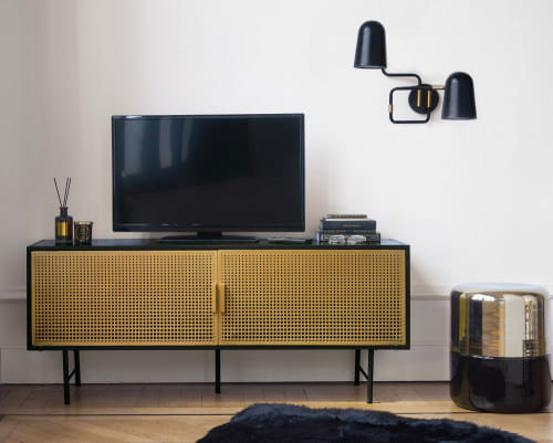 Möbel TV-Möbel | 2-türiges TV-Möbel aus schwarzem und goldfarbenem Metall - YZ04992