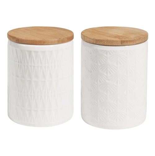 2 White Ceramic Jars with Lids Urban Garden Maisons du Monde