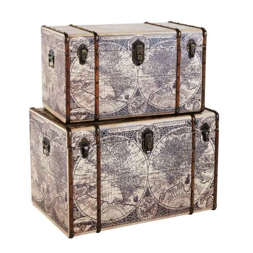 2 World Map Print Chests Autour Du Monde Maisons Du Monde