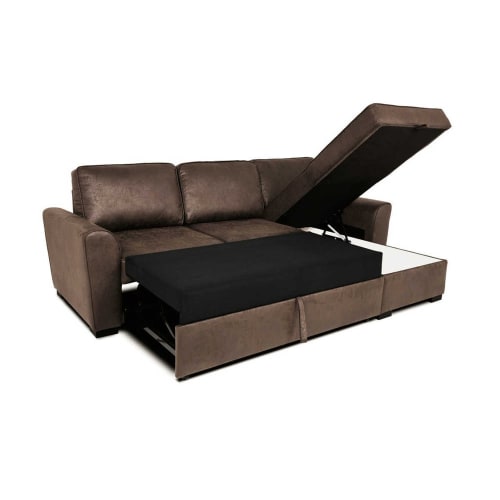 3/4 Seater Brown Microsuede Corner Sofa Bed Montréal ...