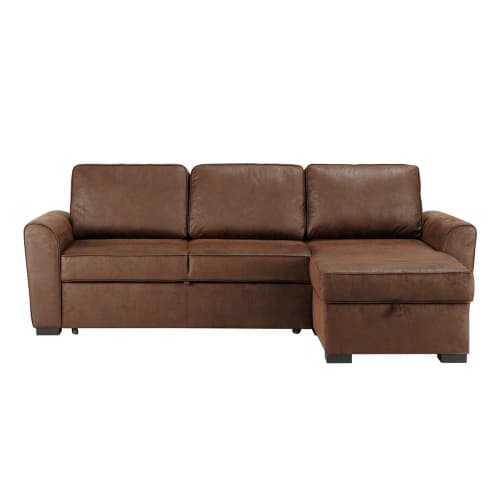 3/4 Seater Brown Microsuede Corner Sofa Bed Montréal Maisons du Monde