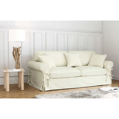 Maison Du Monde Copridivano.3 4 Seater Cotton Sofa In Ivory Butterfly Maisons Du Monde