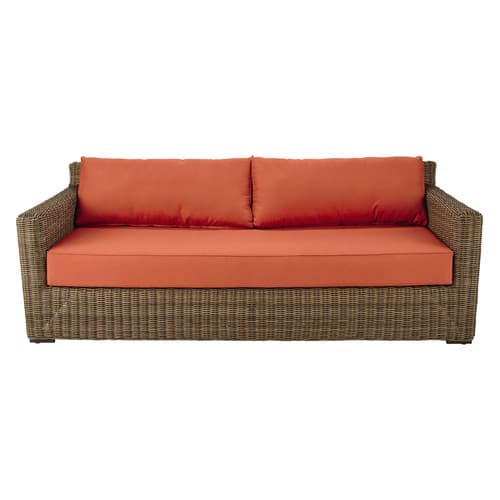 3 4 Seater Wicker And Fabric Garden Sofa In Brick Red