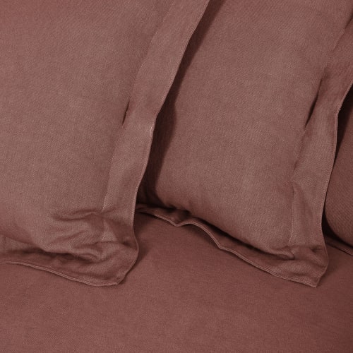 Sofas und sessel Gerade Sofas | 3/4-Sitzer-Schlafsofa mit dickem rhabarberrotem Leinenbezug und Matratze 6 cm - NF72750
