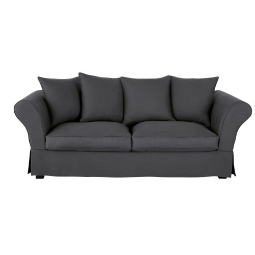 3/4-Sitzer-Sofa mit anthrazitgrauem Leinen-Crinkle-Bezug
