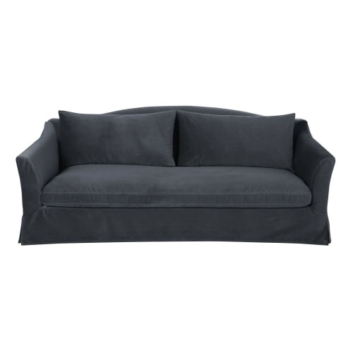 3/4-Sitzer-Sofa mit anthrazitgrauem Samtbezug