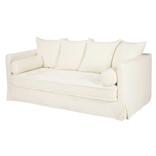 3/4-Sitzer-Sofa mit Bezug aus weißem gewaschenem Leinen ...