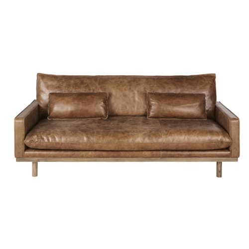 3/4-Sitzer-Sofa mit braunem Lederbezug