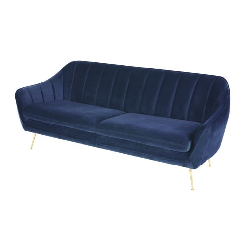 Sofas und sessel Gerade Sofas | 3/4-Sitzer-Sofa mit dunkelblauem Samtbezug - PH17449