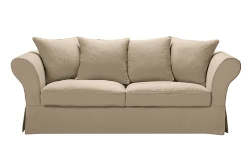 3/4-Sitzer-Sofa mit hellbeigem Leinen-Crinkle-Bezug