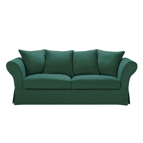 3/4-Sitzer-Sofa mit Leinen-Crinkle-Bezug, grün