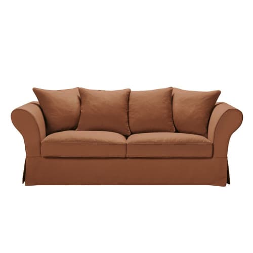3/4-Sitzer-Sofa mit Leinen-Crinkle-Bezug, sienaorange