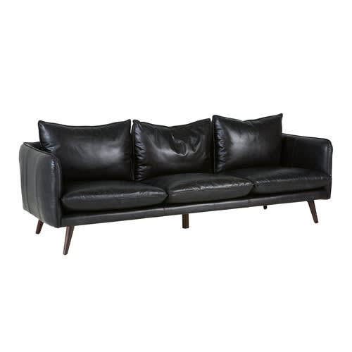 3-4-Sitzer-Vintage-Sofa, schwarzer Lederbezug Morgan | Maisons du Monde