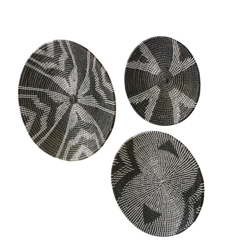 3 Black and White Seagrass Wall Art Pieces 60x60 Douala Maisons du Monde
