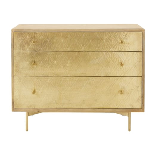 3 Drawer Chest Of Drawers In Gold Engraved Sheet Metal Goldy