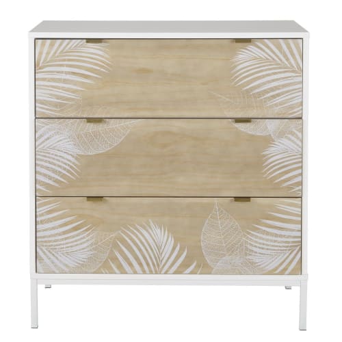 3 drawer two-tone dresser with white plant pattern