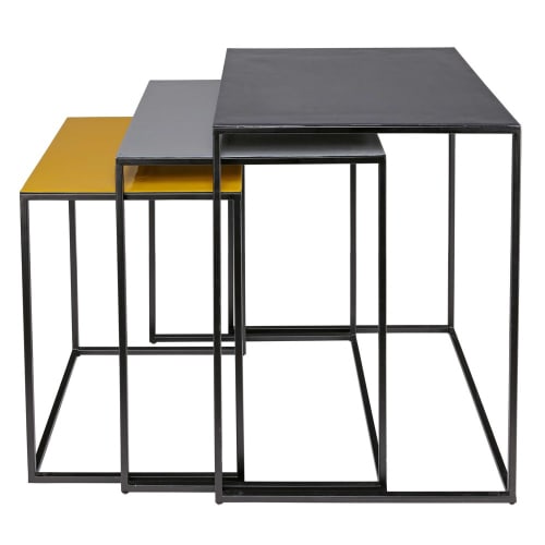 Muebles Mesas auxiliares | 3 mesas auxiliares apilables de metal tricolor - OL95186