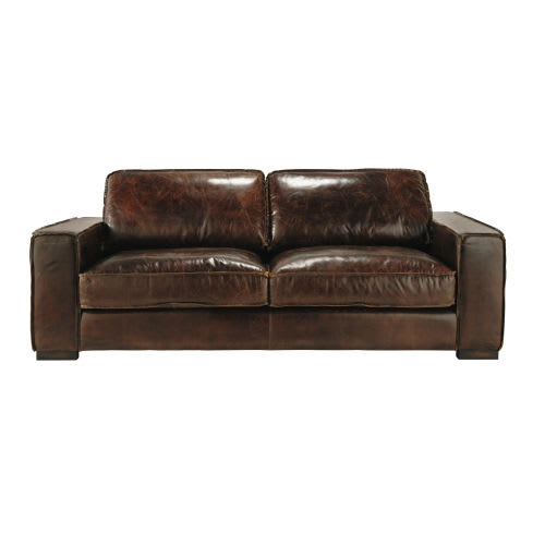 3 Seater Leather Vintage Sofa In Brown