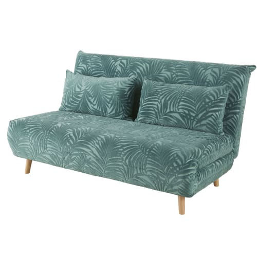 Sofas und sessel Klick-Klack | 3-Sitzer-Bank Clic-Clac mit grünem Samtbezug mit Palmenmotiv - YP02750