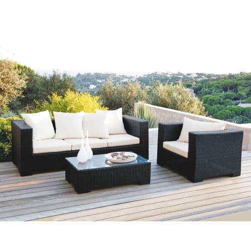 3-Sitzer Gartensofa aus Kunstharzgeflecht, schwarz Miami Miami