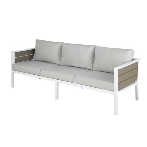 3 Sitzer Gartensofa Aus Weissem Aluminium Und Hellgrauem Segeltuch Escale Maisons Du Monde