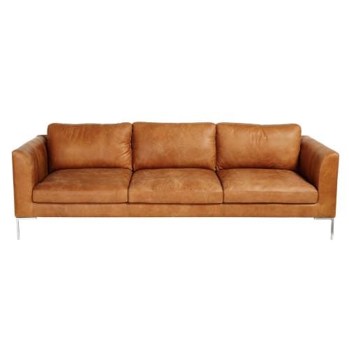 3-Sitzer-Sofa, kamelfarbener Lederbezug